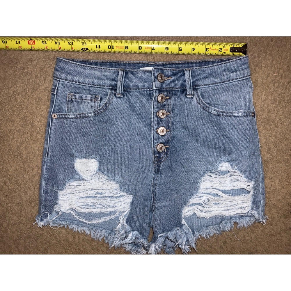 Happily Grey Distressed Denim Shorts High Rise Button Fly Size 3/26 T05-22